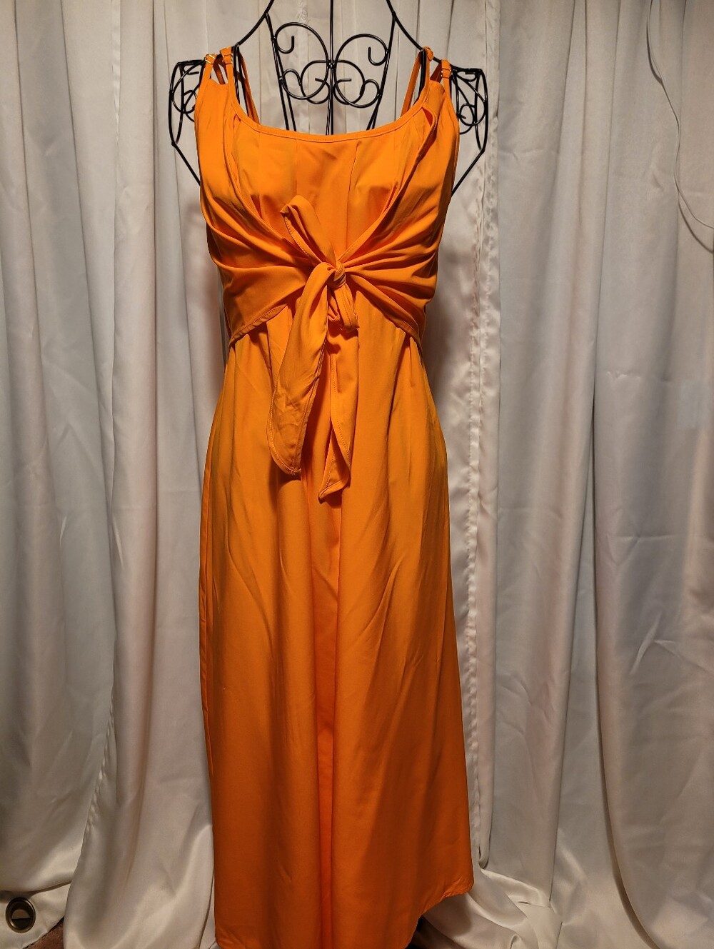 Amazon Orange Tie-Front Sleeveless Maxi Dress